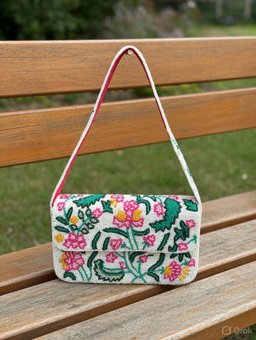 EMBROIDERED WHITE SHOULDER STRAP BAGS