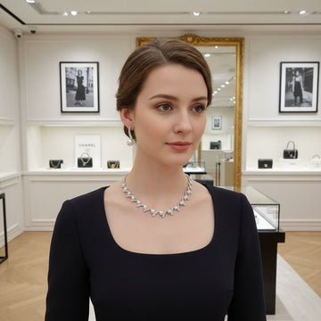 Cha-nel Pearl Diamond Necklace With Earrings