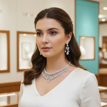 Ti-ff-any Diamond  Necklace With Earrings Ring and Bracelet