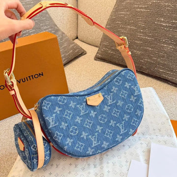 LOU-IS VU-IT-TON CROISSANT MM MONOGRAM DENIM SHOULDER BAG