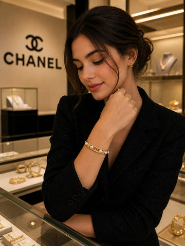 CHA-NEL Pearl Cuff Gold-Tone Bracelet