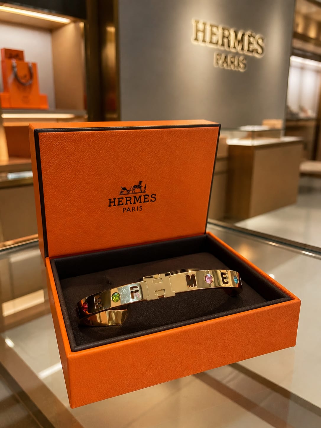 HER-MES MULTI STONE GOLD BRACELET