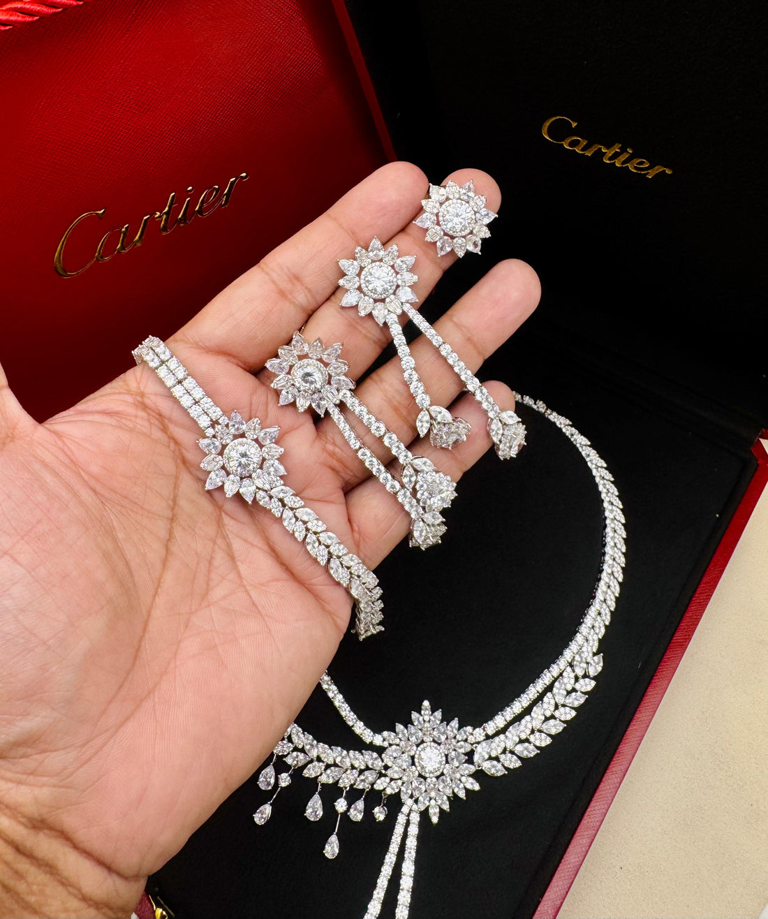 Car-ti-er High Quality Love Diamond Necklace With Earring , Bracelet And Ring