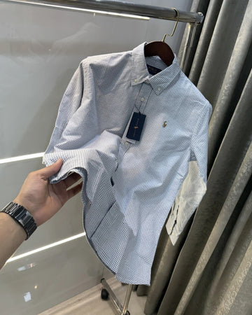 R4-LPH L@UREN GREY SMALL CHECKS PREMIUM SHIRT