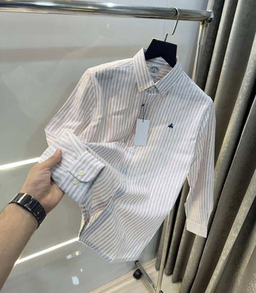 BROOKS BROTHERS MELANGE STRIPES LINEN PREMIUM SHIRT