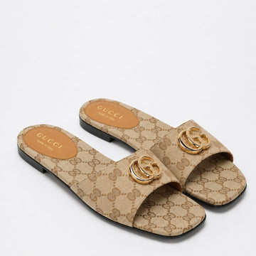 G-U-CC-I DOUBLE G SLIP-ON SANDALS BROWN