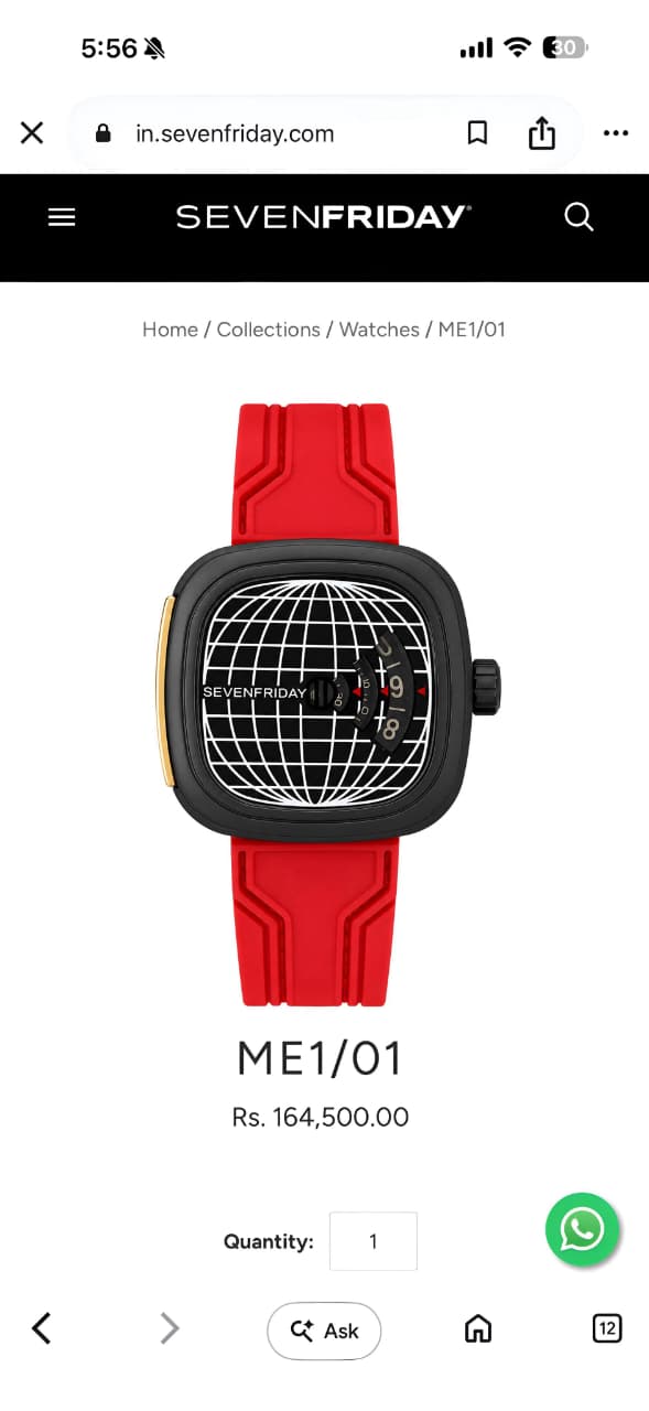 S-EVENFRIDAY ME1/01-INSPIRED FUTURISTIC DESIGNER WATCH