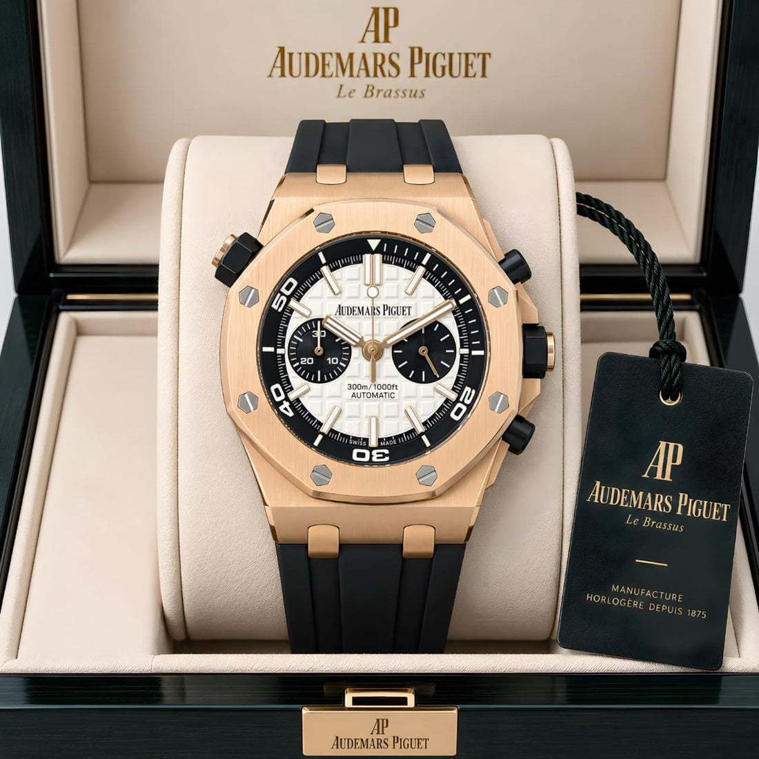 A-UD-EMARS P-IGUET ROYAL OAK OFFSHORE CHRONOGRAPH – ROSE GOLD & WHITE