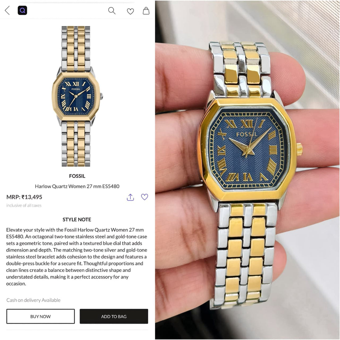 F-OSSIL HARLOW CLASSIC ROMAN WATCH – BLUE & TWO-TONE