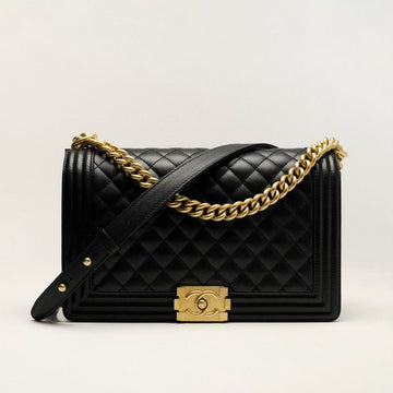 C-H-A-NEL LE BOY BLACK GRAINED HANDBAG