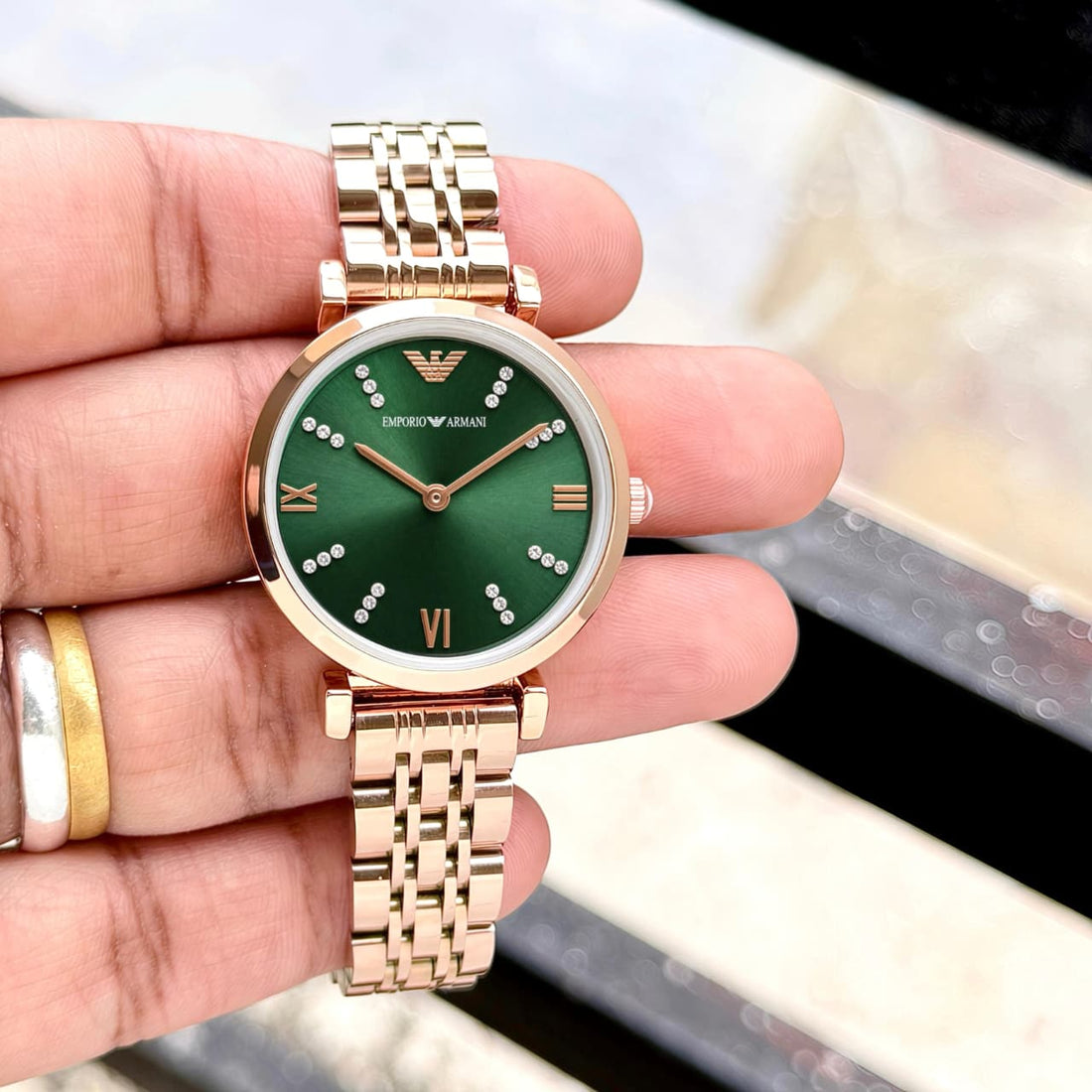 E-M-P-O-R-I-O A-R-M-A-N-I SLIM ROSE GOLD WOMEN WATCH