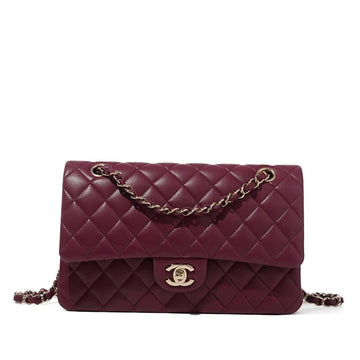 C-H-A-NEL BURGUNDY QUILTED CLASSIC FLAP BAG