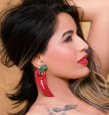 Hot Red Chilli Handcrafted Earrings with Bugle Beads