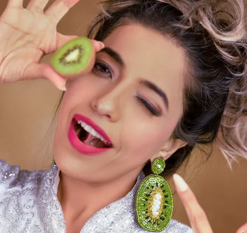 Big Green Kiwi Handcrafted Earrings with Citrine Beads