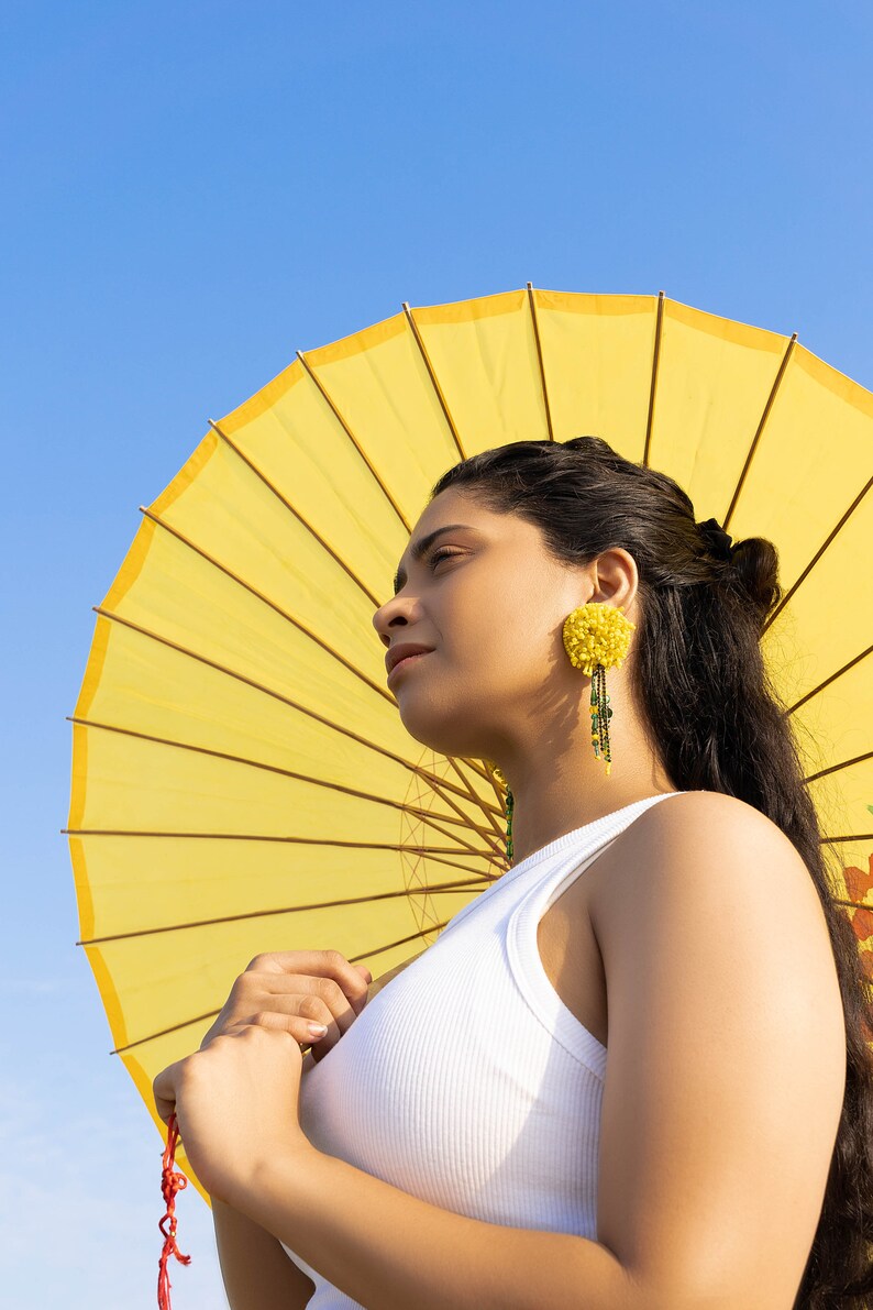 Bright Yellow Dandelion Handcrafted Earrings with Citrine Crystals