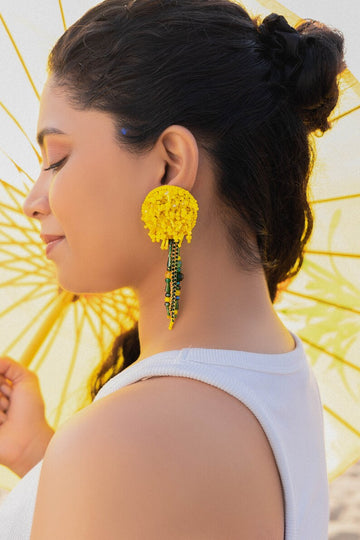 Bright Yellow Dandelion Handcrafted Earrings with Citrine Crystals