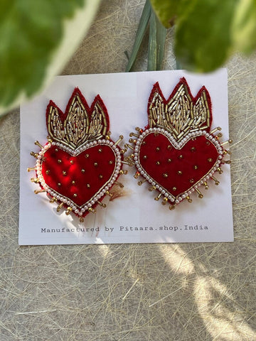 Red Velvet Heart-Shaped Handcrafted Earrings