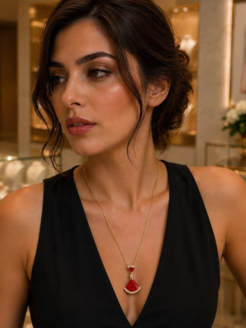 Luxury Red Fan Pendant Necklace